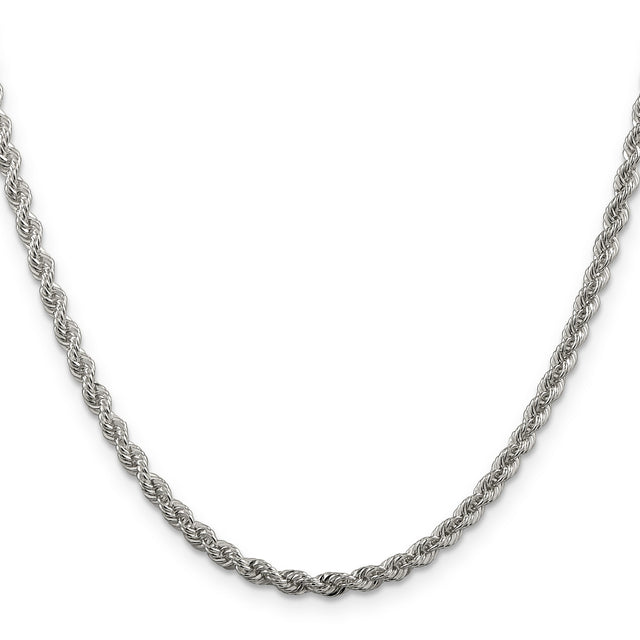925 White Gold 3 mm Rope Chain Necklace, Polished