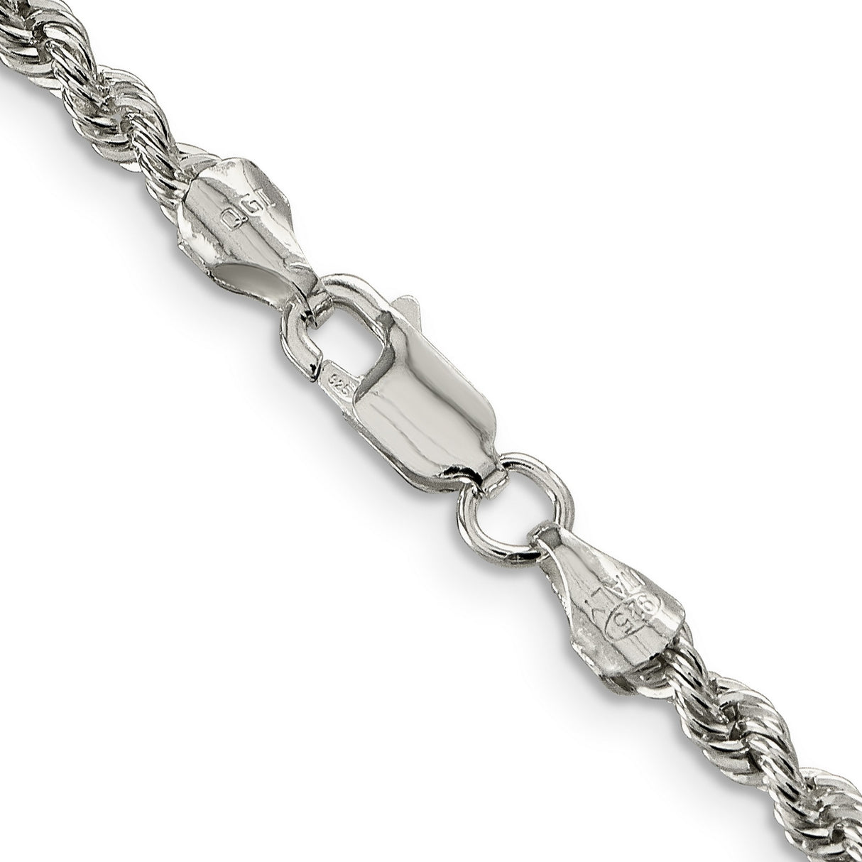 925 White Gold 3 mm Rope Chain Necklace, Polished alternate angle