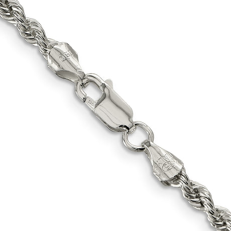 925 White Gold 3 mm Rope Chain Necklace, Polished alternate angle