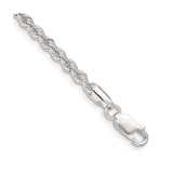 925 White Gold 3 mm Rope Chain Anklet, Polished shown for scale