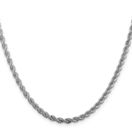 925 White Gold 3 mm Rope Chain Necklace, Polished