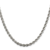 925 White Gold 4.3 mm Rope Chain Necklace, Polished