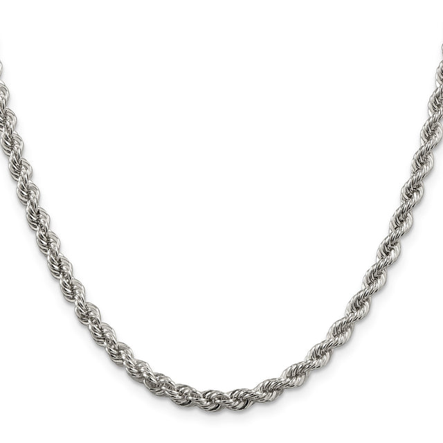 925 White Gold 4.3 mm Rope Chain Necklace, Polished