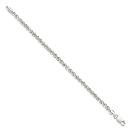 925 White Gold 4.3 mm Rope Chain Anklet, Polished