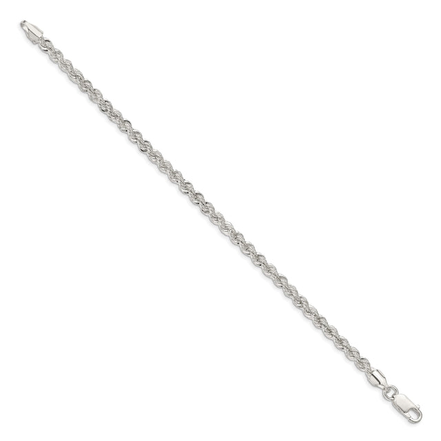 925 White Gold 4.3 mm Rope Chain Bracelet, Polished