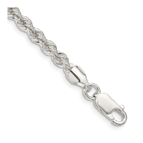 925 White Gold 4.3 mm Rope Chain Anklet, Polished shown for scale