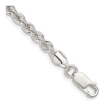 925 White Gold 4.3 mm Rope Chain Bracelet, Polished shown for scale