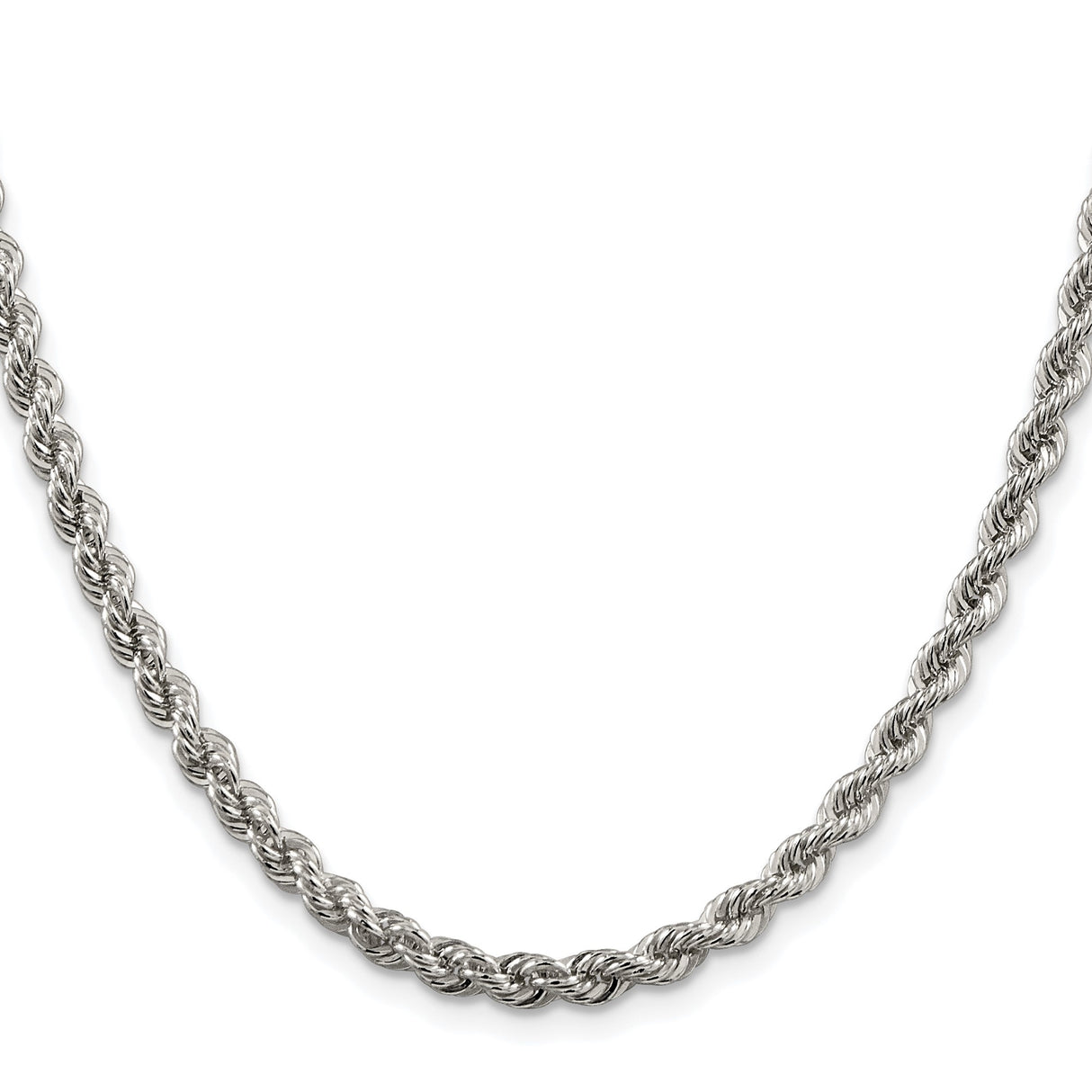 925 White Gold 4.3 mm Rope Chain Necklace, Polished
