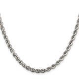 925 White Gold 4.3 mm Rope Chain Necklace, Polished