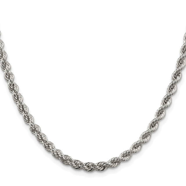 925 White Gold 4.3 mm Rope Chain Necklace, Polished
