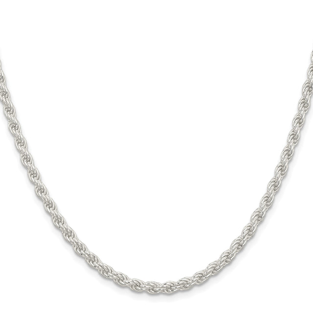 925 White Gold 4.5 mm Rope Chain Necklace, Polished
