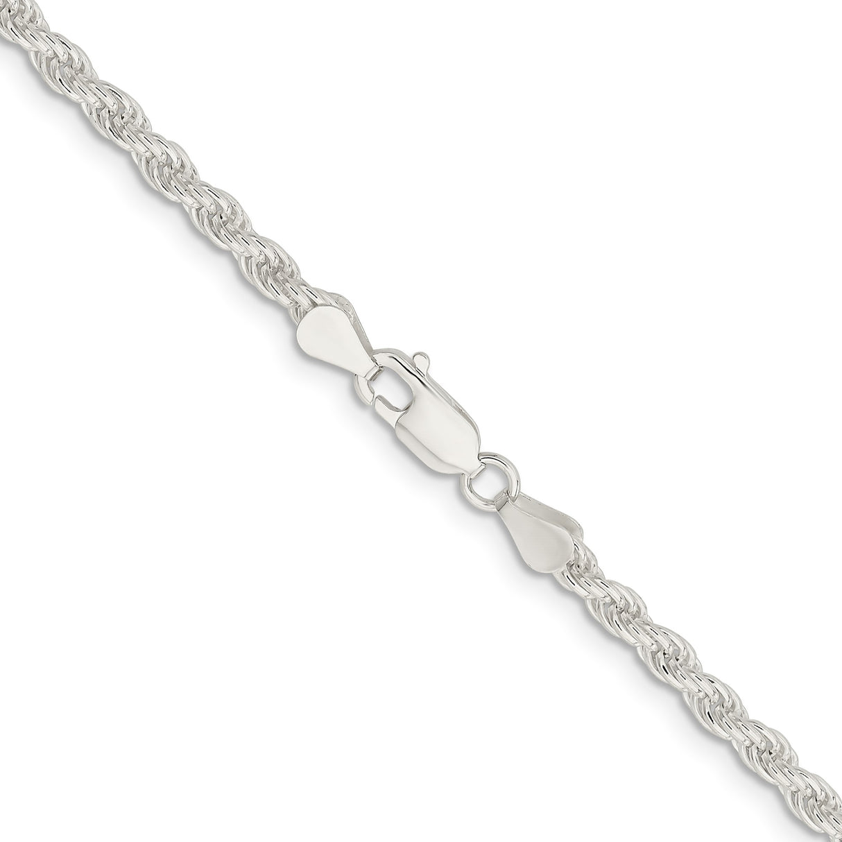 925 White Gold 4.5 mm Rope Chain Necklace, Polished alternate angle