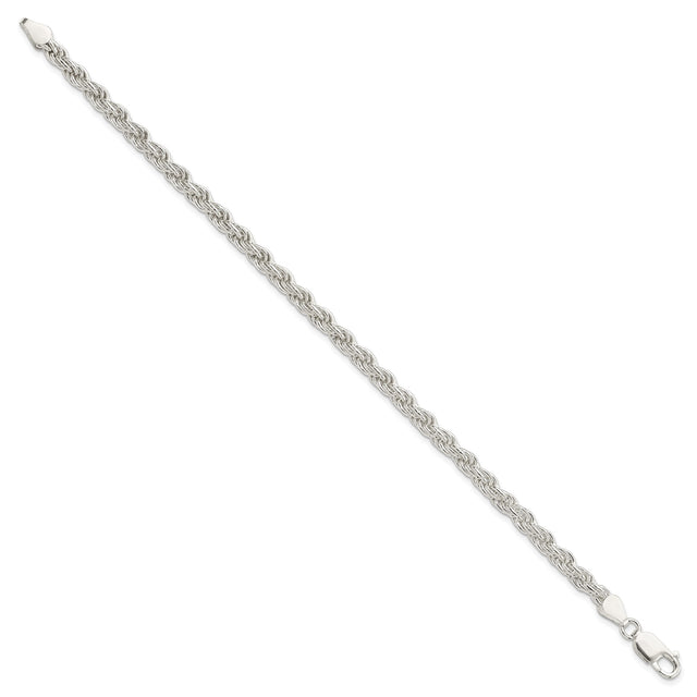 925 White Gold 4.5 mm Rope Chain Anklet, Polished