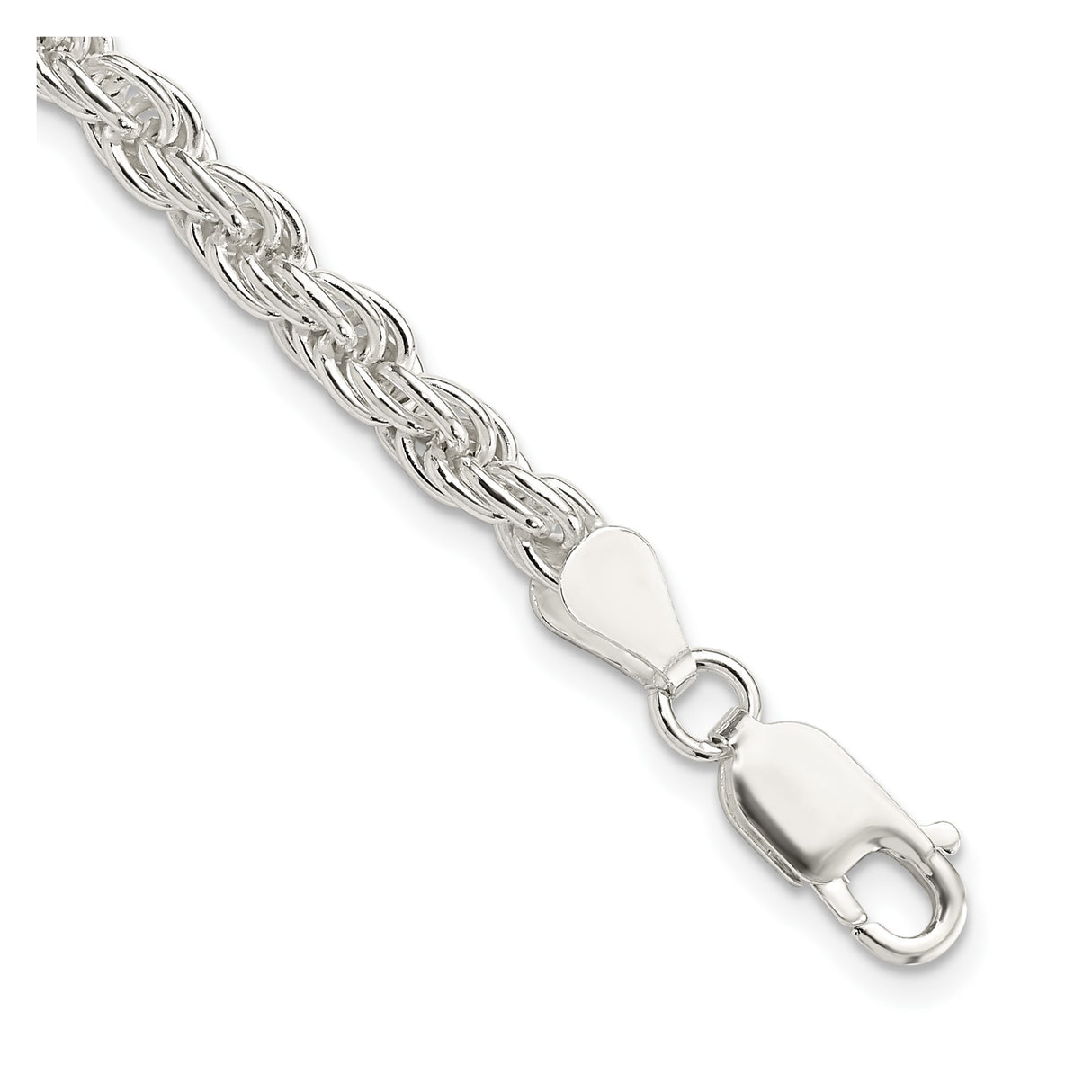 925 White Gold 4.5 mm Rope Chain Anklet, Polished shown for scale