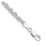 925 White Gold 4.5 mm Rope Chain Bracelet, Polished shown for scale