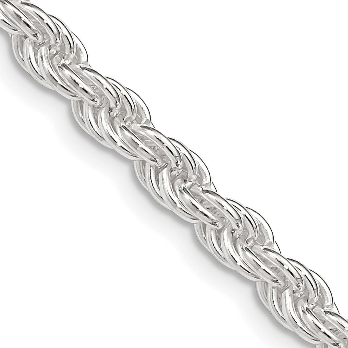 925 White Gold 4.5 mm Rope Chain Necklace, Polished detail view