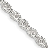 925 White Gold 4.5 mm Rope Chain Necklace, Polished detail view
