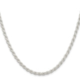 925 White Gold 4.5 mm Rope Chain Necklace, Polished