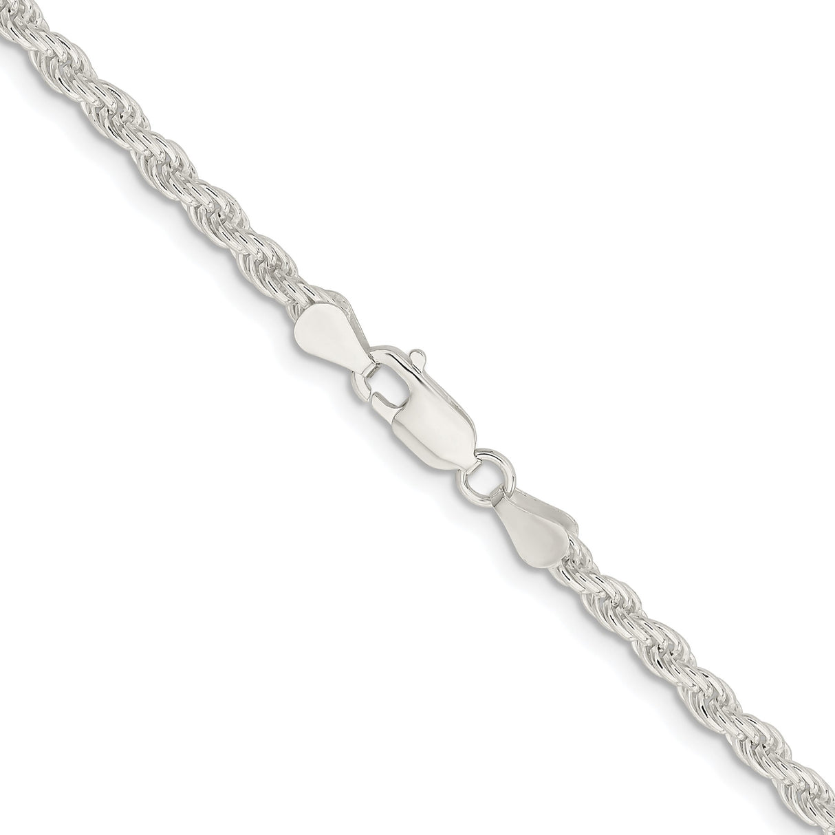 925 White Gold 4.5 mm Rope Chain Necklace, Polished alternate angle