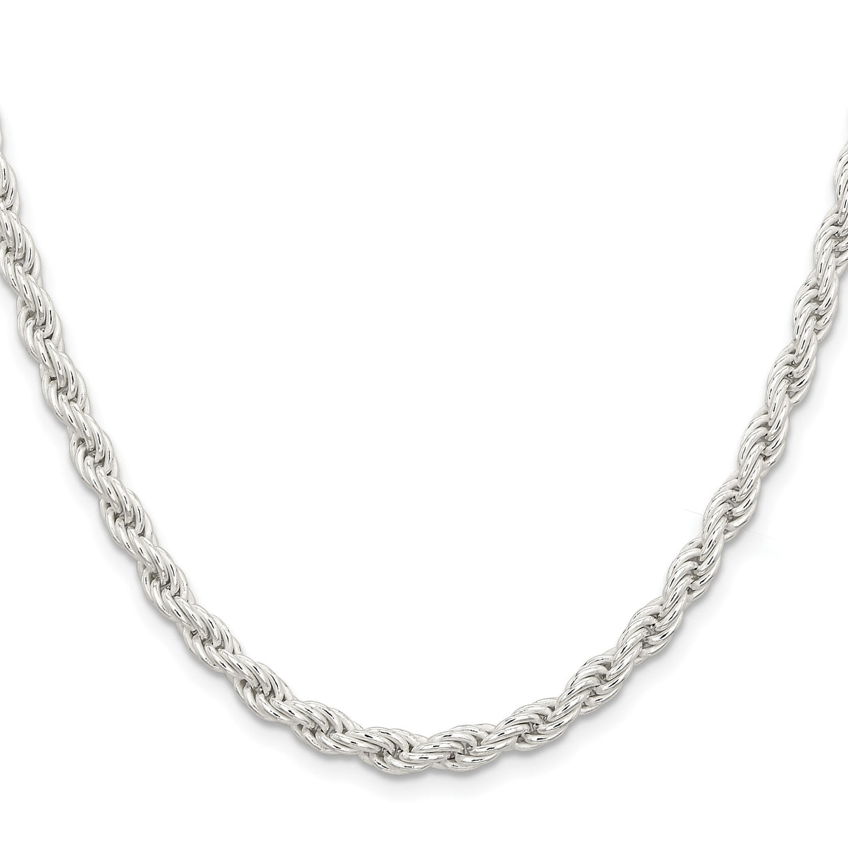 925 White Gold 5 mm Rope Chain Necklace, Polished