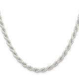 925 White Gold 5 mm Rope Chain Necklace, Polished