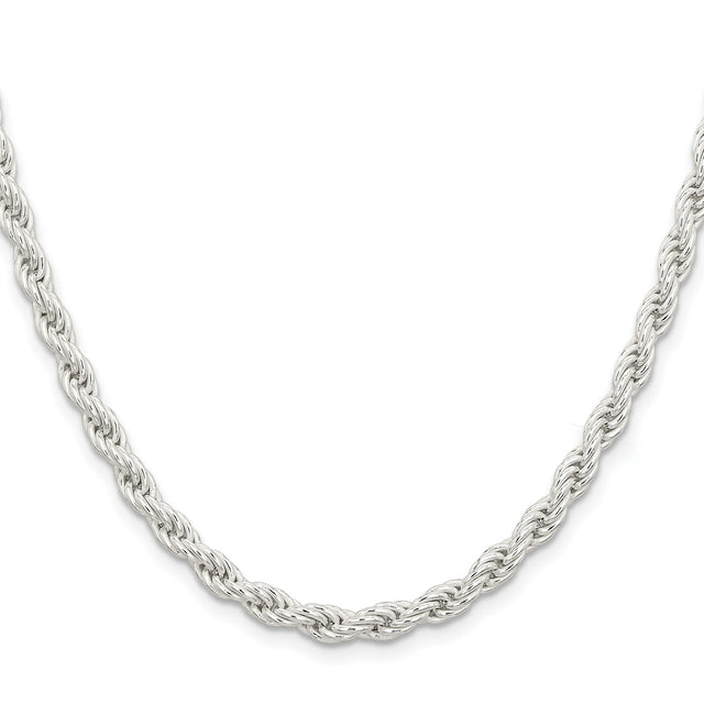 925 White Gold 5 mm Rope Chain Necklace, Polished