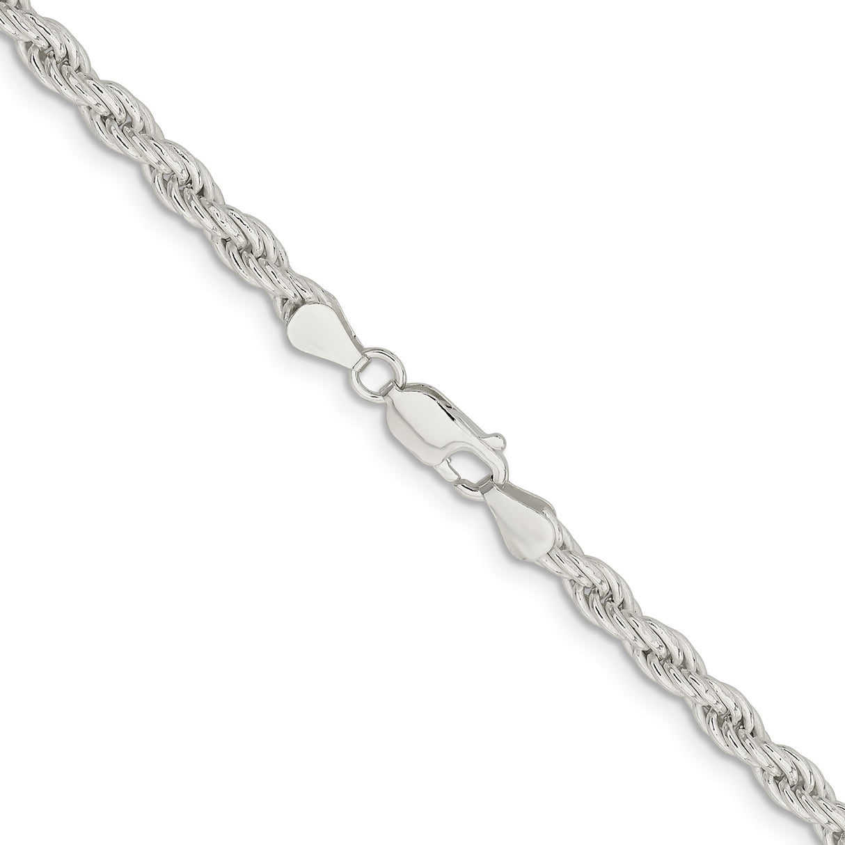 925 White Gold 5 mm Rope Chain Necklace, Polished alternate angle