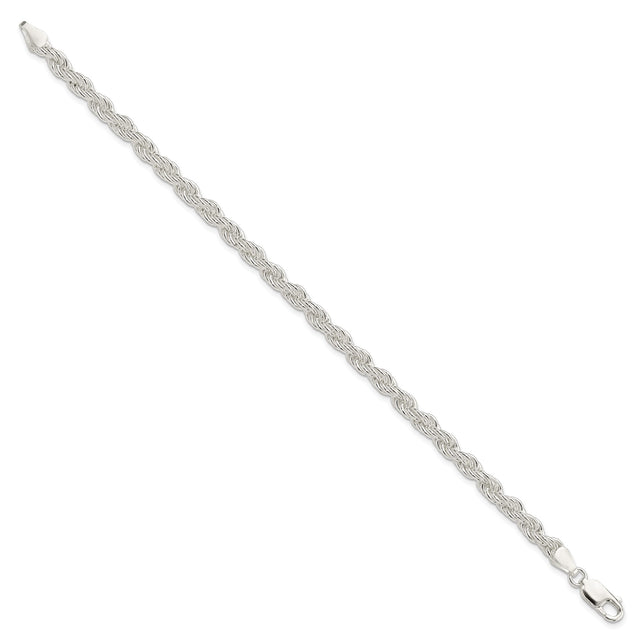 925 White Gold 5 mm Rope Chain Anklet, Polished