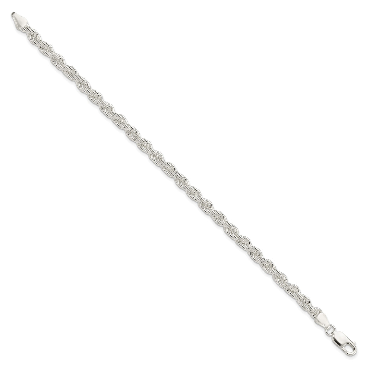 925 White Gold 5 mm Rope Chain Bracelet, Polished