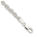 925 White Gold 5 mm Rope Chain Anklet, Polished shown for scale