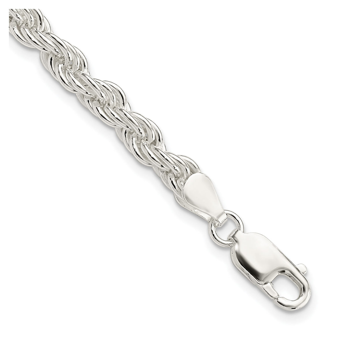 925 White Gold 5 mm Rope Chain Bracelet, Polished shown for scale