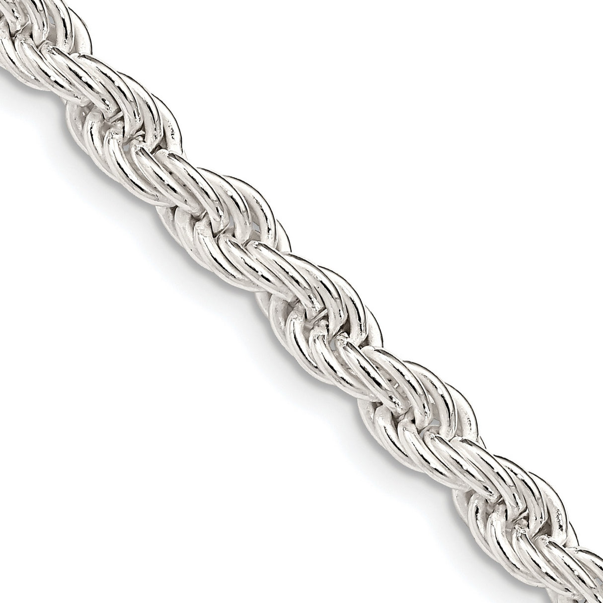 925 White Gold 5 mm Rope Chain Necklace, Polished detail view