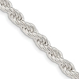 925 White Gold 5 mm Rope Chain Necklace, Polished detail view