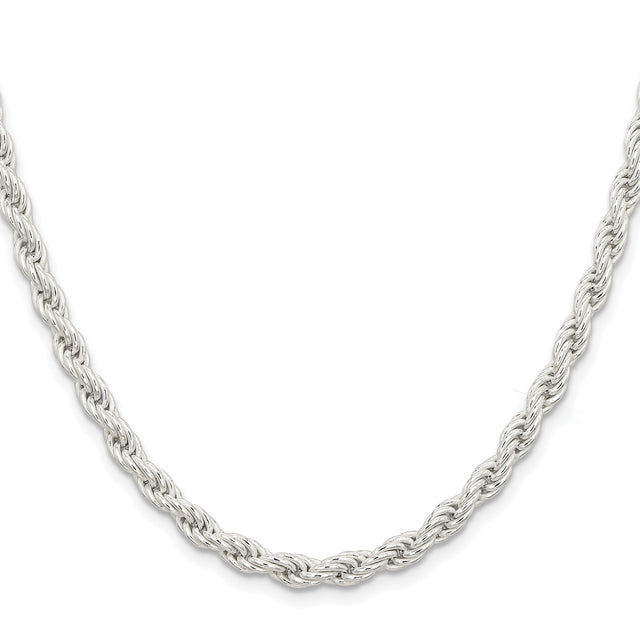 925 White Gold 5 mm Rope Chain Necklace, Polished