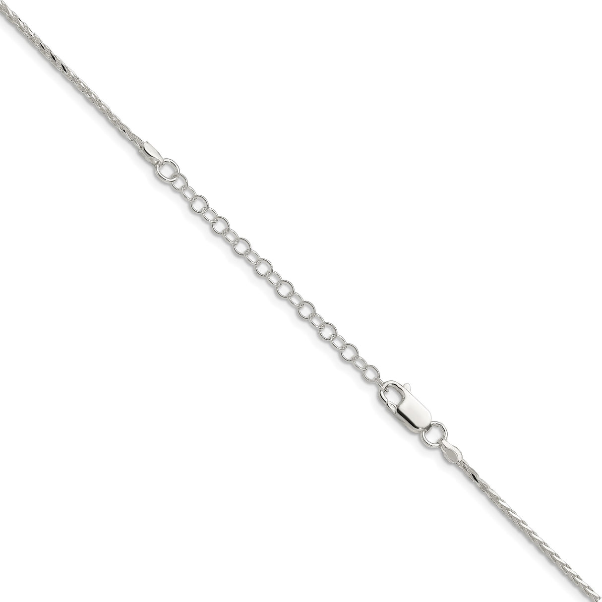 925 White Gold 1.5 mm Polished Chain Necklace, Solid detail view