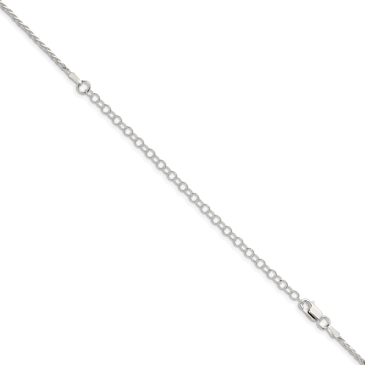 925 White Gold 1.5 mm Polished Chain Necklace, Solid detail view