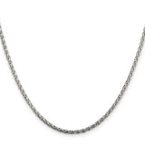 925 White Gold 2 mm Polished Chain Necklace, Solid