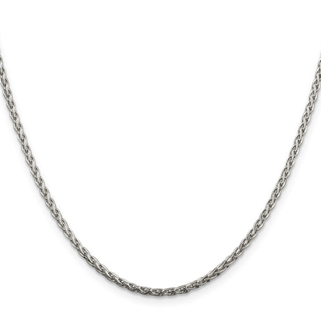 925 White Gold 2 mm Polished Chain Necklace, Solid
