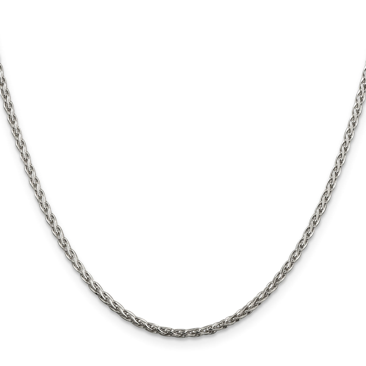 925 White Gold 2 mm Polished Chain Necklace, Solid