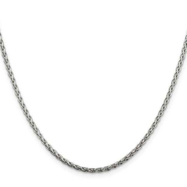 925 White Gold 2 mm Polished Chain Necklace, Solid