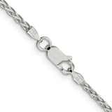 925 White Gold 2 mm Polished Chain Necklace, Solid alternate angle