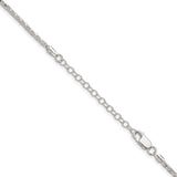 925 White Gold 2 mm Polished Chain Necklace, Solid detail view