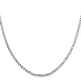 925 White Gold 2.75 mm Polished Chain Necklace, Solid
