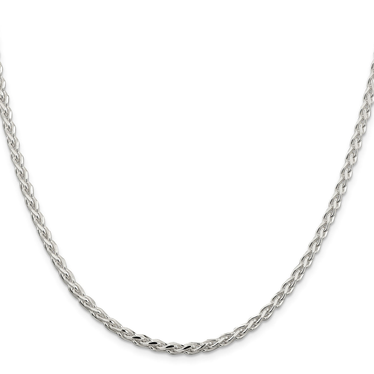925 White Gold 3.5 mm Polished Chain Necklace, Solid