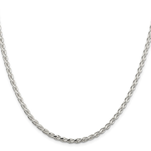 925 White Gold 3.5 mm Polished Chain Necklace, Solid