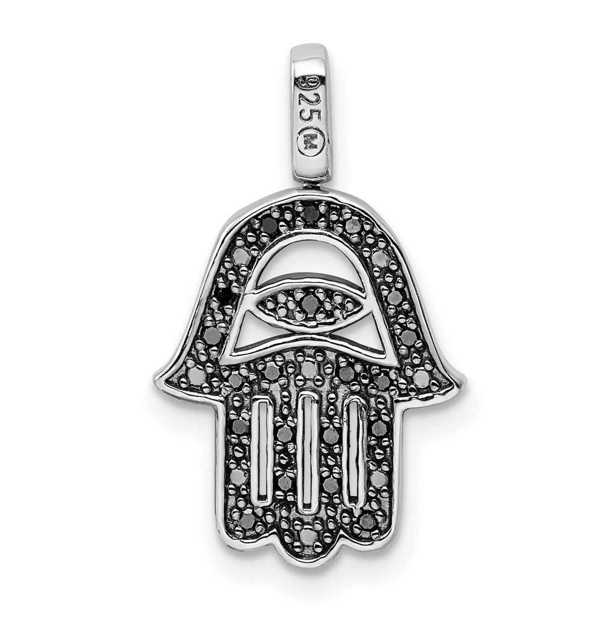 0.2ct. Black & White Diamond Reverible Hamsa Charm Pendant in Real 925 Sterling Silver