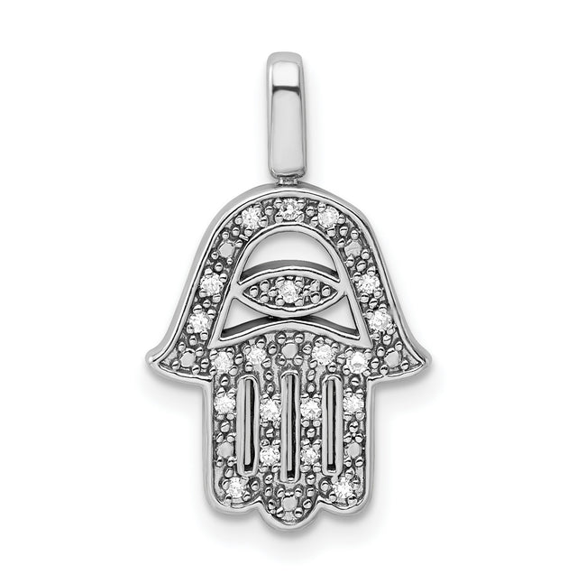 0.2ct. Black & White Diamond Reverible Hamsa Charm Pendant in Real 925 Sterling Silver