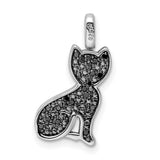 0.25ct. Black and White Diamond Reversible Cat Charm Pendant in Real 925 Sterling Silver