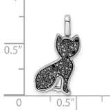 0.25ct. Black and White Diamond Reversible Cat Charm Pendant in Real 925 Sterling Silver