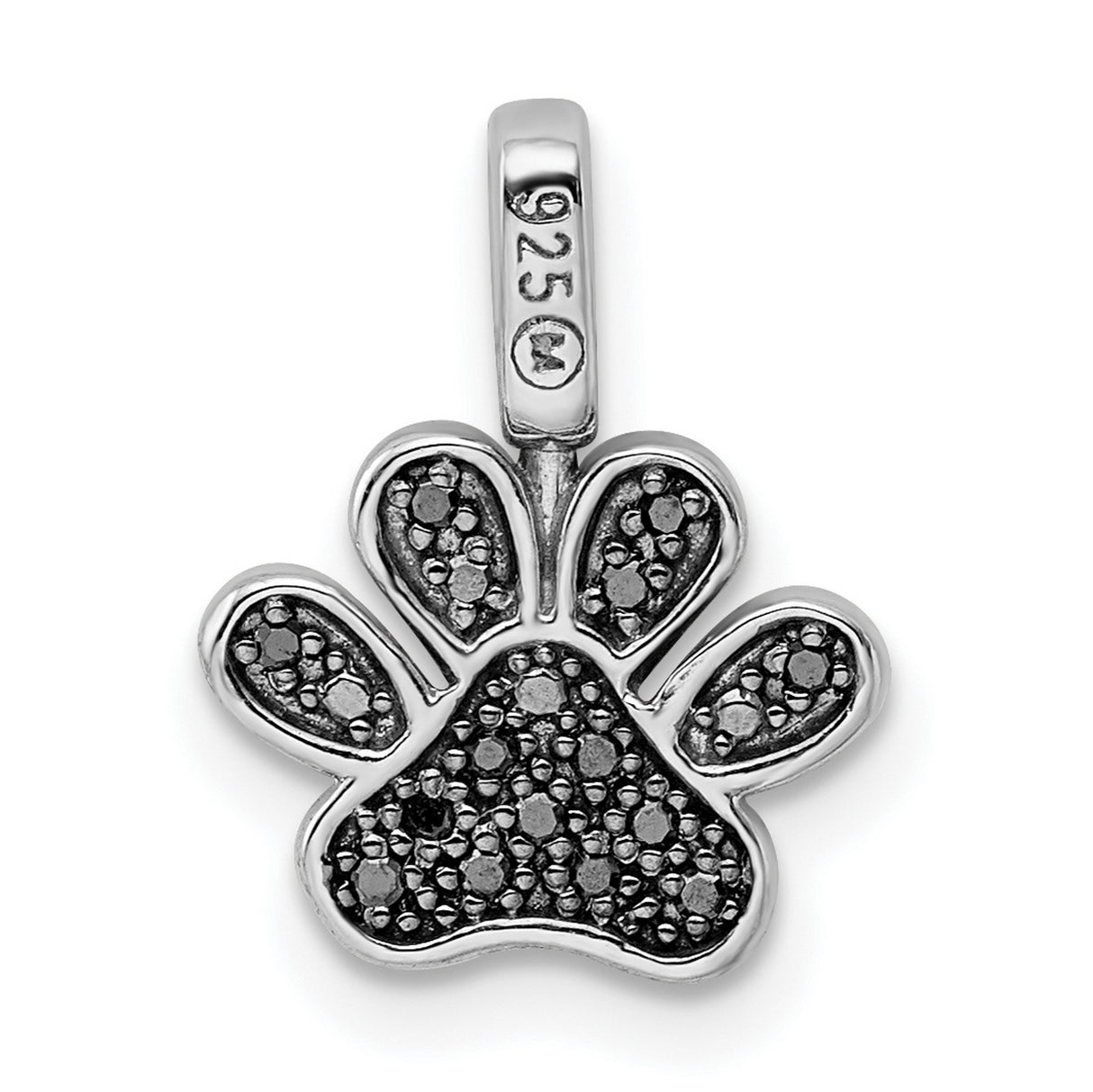 0.15ct. Black and White Diamond Reversible Pawprint Charm Pendant in Real 925 Sterling Silver